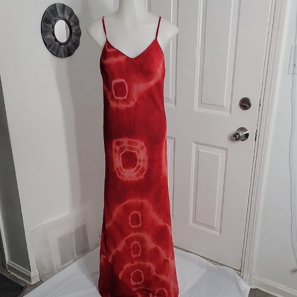 Vintage Red Lava Tie-Dye Spaghetti Straps Maxi Dress Size Meduim